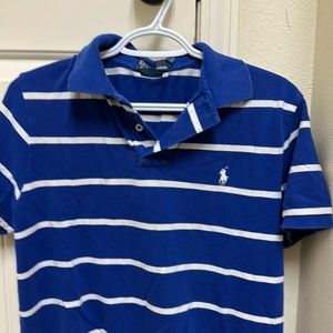 Medium size blue/white stripe Ralph Lauren polo shirt custom fit